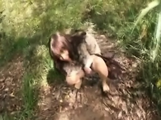 Log close to investigate fucking, she goes out close to the woods to gets toyed and